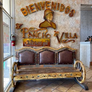 a bench in a restaurant