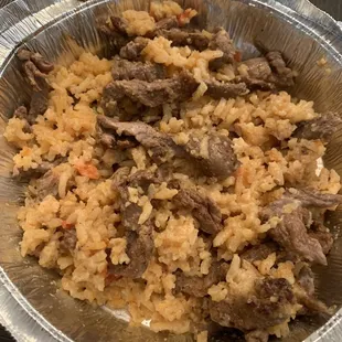 Cheese rice and steak.
