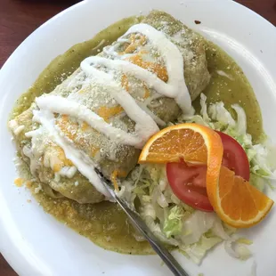Wet burrito in green salsa/ burrito mojado en salsa verde