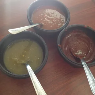 three kinds of salsa - hot, hotter, hottest! so flavorful!