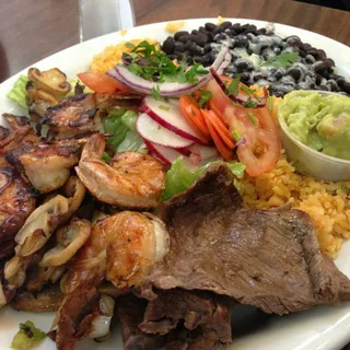 Corn Quesadilla, Prawns, and Steak Taco