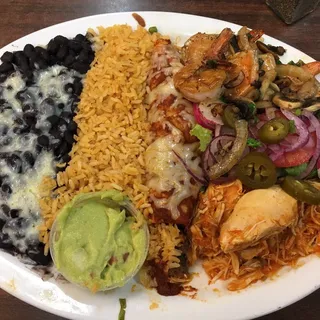 Spicy Chicken, Garlic Prawns, and Garlic Prawns Enchilada
