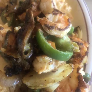 Over cooked shrimp and veggies awaiting new rice.. as you can see the difference