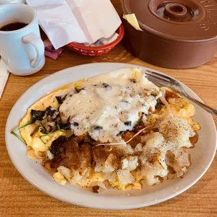 Ham and cheese and potatoes omelette.