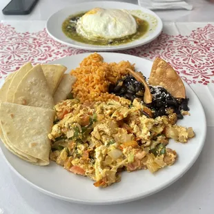 Huevos a la Mexicana (bottom) Huevos Rancheros (top)