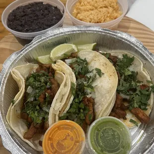 beans, Rice, Regular Tacos el pastor