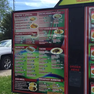 Drive thru menu