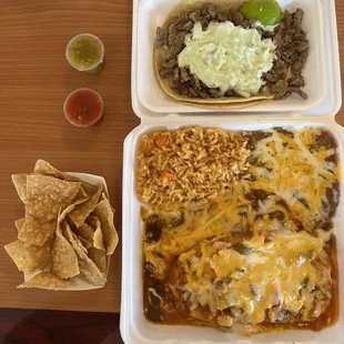 #2 Chile Rellenos, cheese enchilada, and side Carne Asada Taco