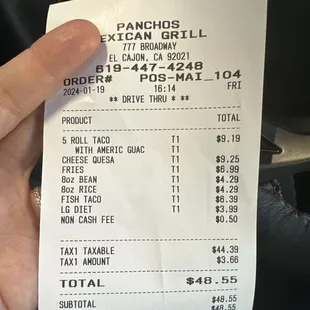 Insane Bill.... $6.39 for 1 fish taco????