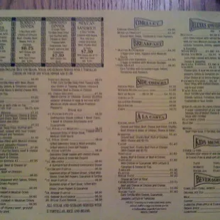 Inside of menu, again kinda hard to read in this pic.