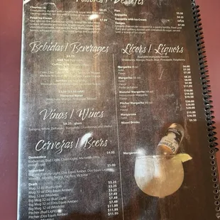 the menu for the pancho&apos;s place