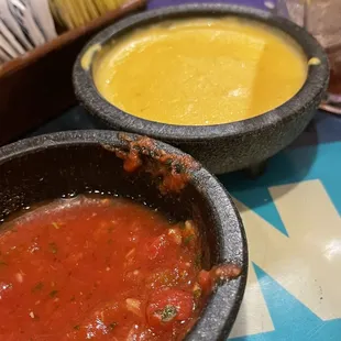 Queso cheese and salsa