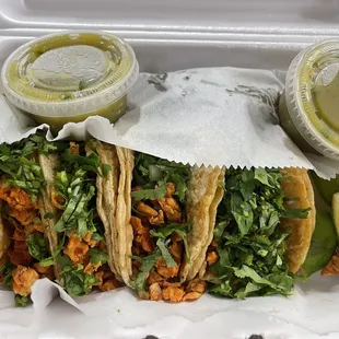 Chicken tacos minus onions $2.50 each (as of December 2023)