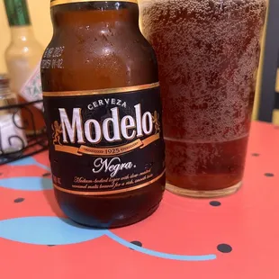 a bottle and a glass