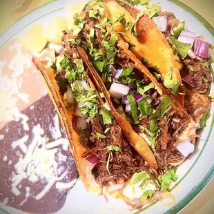 Quesabirria with Refried &amp; Black Beans ($16)