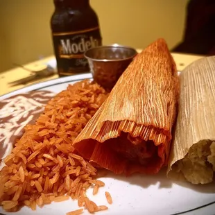 Tamale Platter:  Rojo Pork &amp; Verde chicken