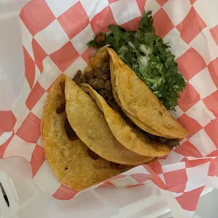 Pastor and asada tacos- again make sure you add your own toppings