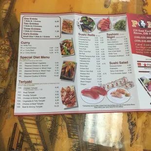 the menu of a chinese restaurant