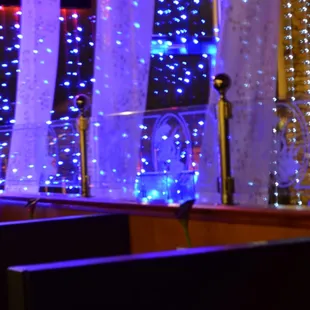 a restaurant with blue lights