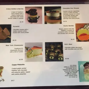 Dessert menu