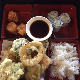 Lunch special vegetable tempura bento box