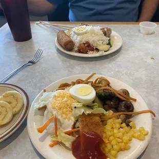 two plates of food on a table
