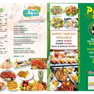 the menu for the panda buffet