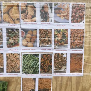 a variety of food items displayed on a board