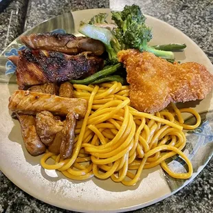 a plate of asian food