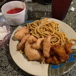 Lo Mein, Sweet &amp; Sour Chicken, Sesame Chicken, White Rice, Sweet &amp; Sour Sauce