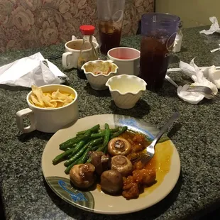 Not sure what we had tonight. Obvious mushrooms and green beans. Not sure other than that.