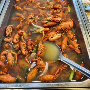 a tray of cooked crawfishs