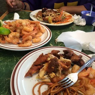 two plates of food on a table