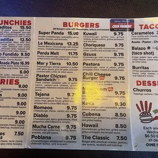 Food menu - note, they will upcharge you about 3-6% for using credit card. This is before sales tax