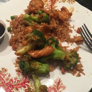 Chicken with Broccoli and fried rice