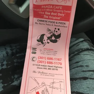 the menu for the panda cafe