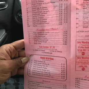 the menu of the restaurant
