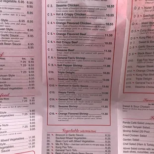 the menu of the restaurant