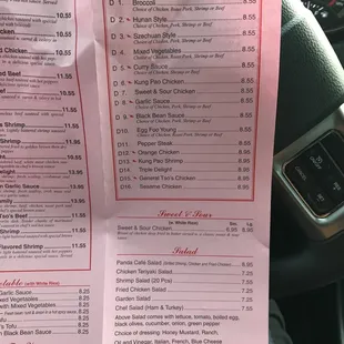 the menu of the restaurant