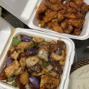 Eggplant tofu, Orange Chicken