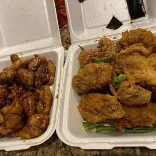 Orange chicken and salt and pepper wings