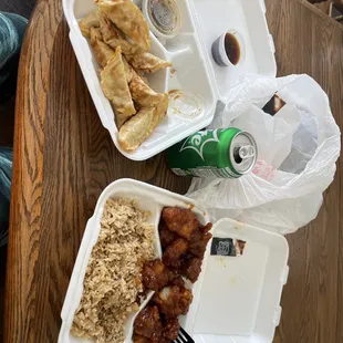 Orange chicken  Dumplings Fried rice