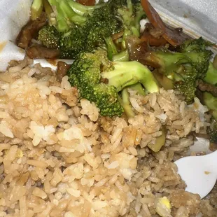 Beef and broccoli fried rice garlic, jalapeño wings