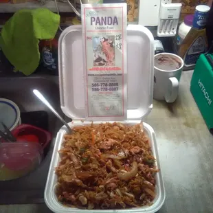 If you look closely you can see the "double" order of chicken and veg atop the $10 box of rice