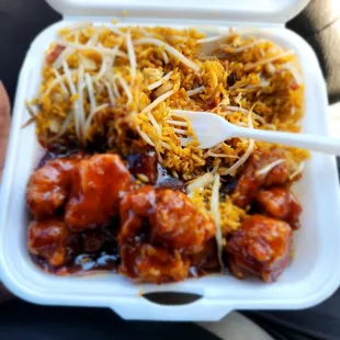 General Tso lunch combo. Extra spicy.