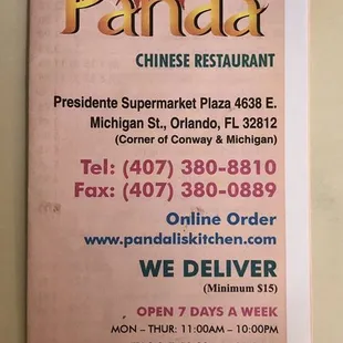 the menu for the restaurant