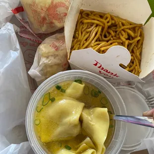 Wonton soup and plain lo mein noodles