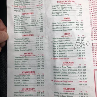 the menu of the restaurant