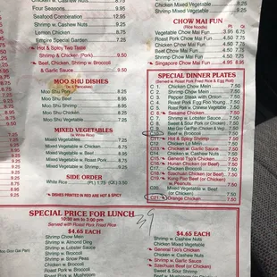 the menu for the special lunch