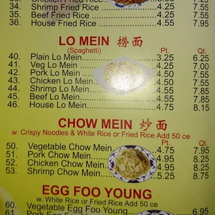the menu of the restaurant